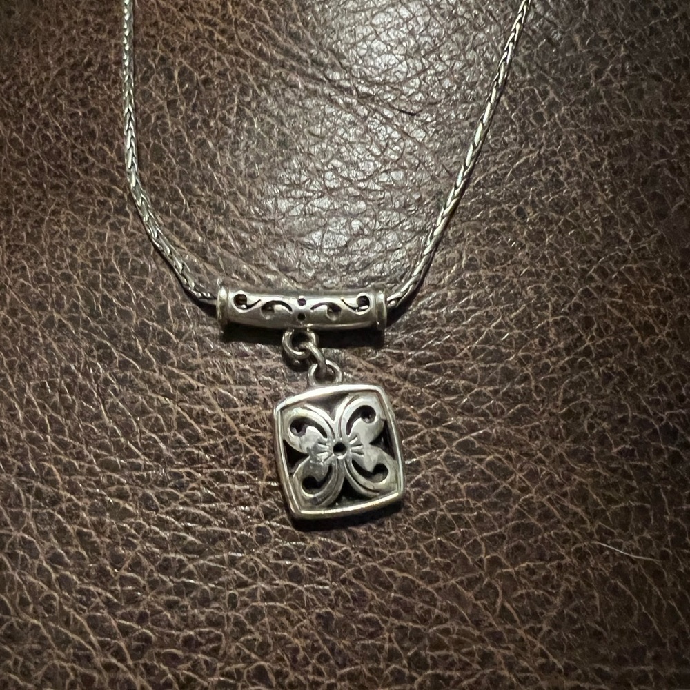✨Brighton✨Silver Square Pendant Flower Chain Necklace✨Pendant✨GREAT GIFT - Picture 8 of 13